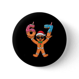 Funny Gingerbread Six Seven Meme Christmas Brainro Button