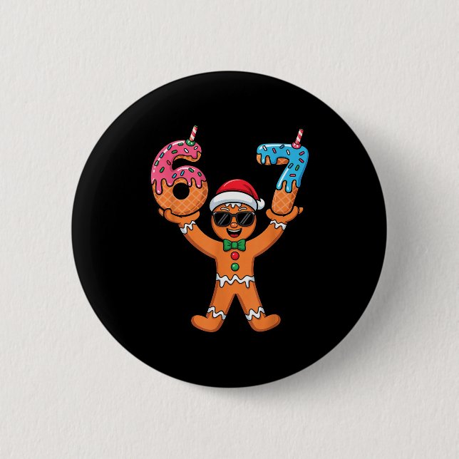 Funny Gingerbread Six Seven Meme Christmas Brainro Button (Front)