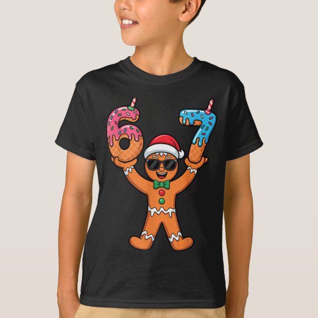 Funny Gingerbread Six Seven Meme Christmas Brainro T-Shirt (Front)