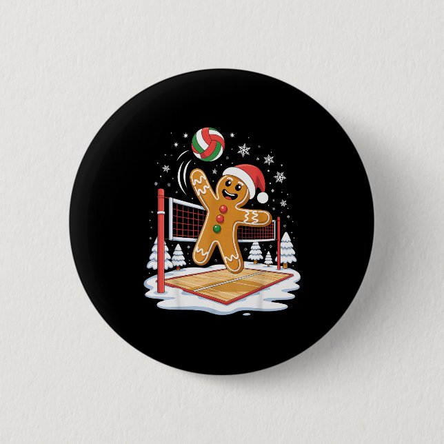 Funny Gingerbread Volleyball Player Christmas  Button (Front)