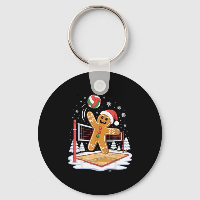 Funny Gingerbread Volleyball Player Christmas  Keychain (Front)