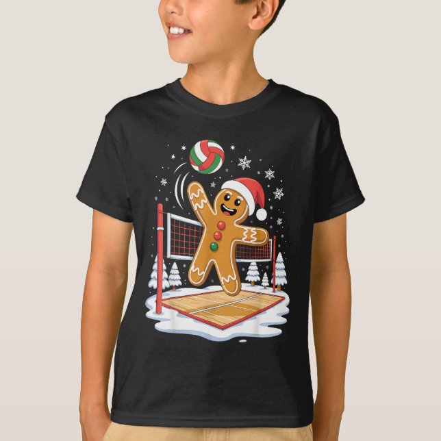 Funny Gingerbread Volleyball Player Christmas  T-Shirt (Front)