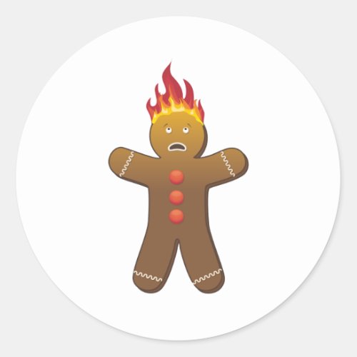 Funny Gingerbreadman on fire Classic Round Sticker