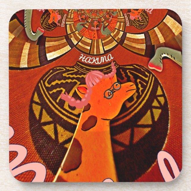  Funny Giraffe: A Kaleidoscopic African Charm Beverage Coaster (Front)