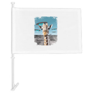 Funny Giraffe Africa Savannah Selfie with Alien UF Car Flag
