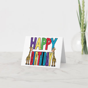 Funny Giraffe and Colorful Block Birthday Text Card