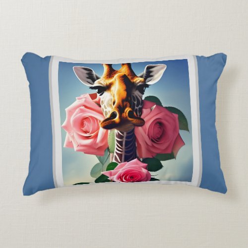 Funny Giraffe and Roses Surreal  Accent Pillow