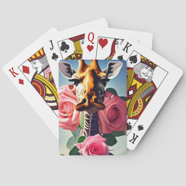Funny Giraffe and Roses Surreal    Poker Cards (Back)