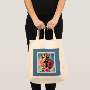 Funny Giraffe and Roses Surreal  Shopping Tote