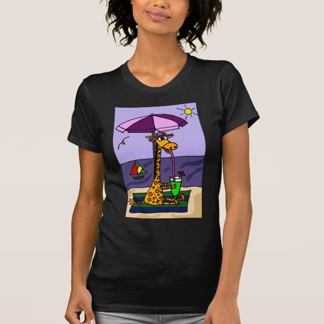 Funny Giraffe at the Beach T-Shirt (Front)
