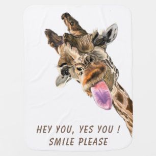 Funny Giraffe Baby Blanket Smile - Custom Text