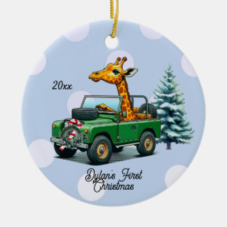 Funny Giraffe Baby's First Christmas Ceramic Ornament
