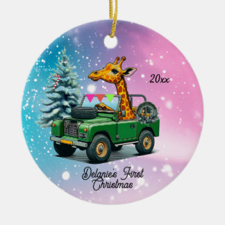 Funny Giraffe Baby's First Christmas Ceramic Ornament