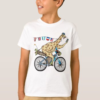 Funny Giraffe Bikebacking T-shirt by earlykirky at Zazzle