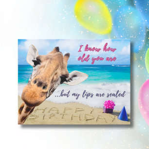 Funny Giraffe Birthday – Lips Are Sealed Postcard