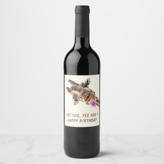 Funny Giraffe Birthday Wine Labels - Customizable (Front)
