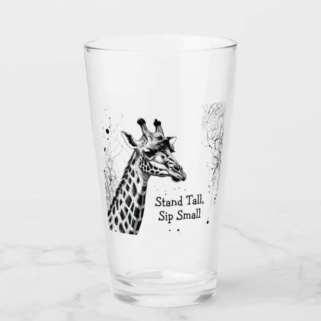 Funny Giraffe Black White Ink Personalized Glass (Front)