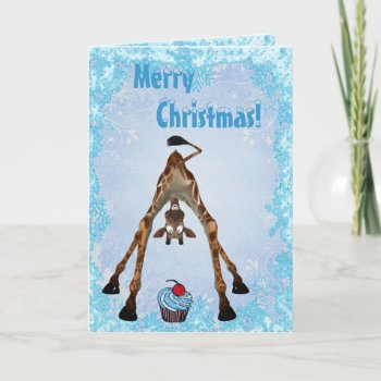 Funny Giraffe & Blue Cupcake Christmas Card by Just_Giraffes at Zazzle