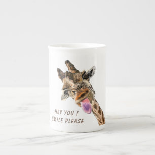 Funny Giraffe Bone China Mug Smile - Custom Text