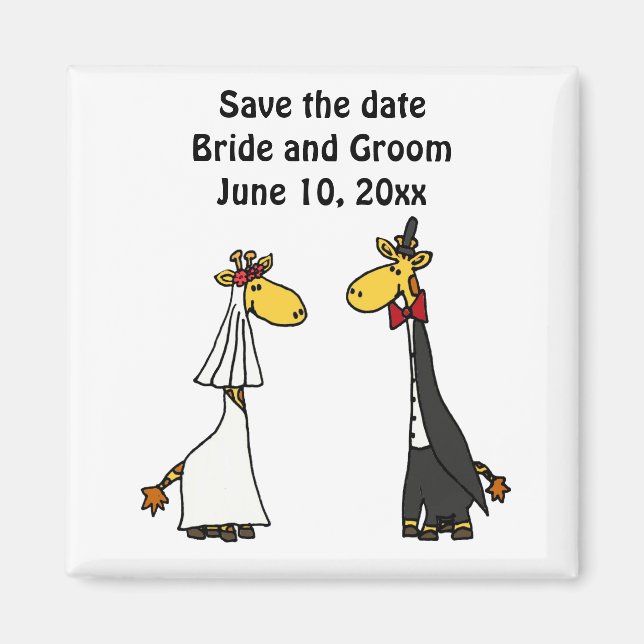 Funny Giraffe Bride and Groom Wedding Art Magnet (Front)
