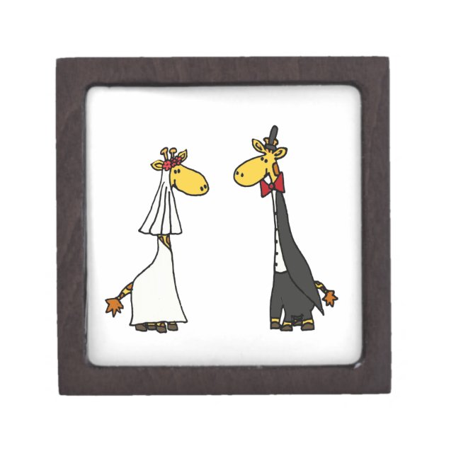 Funny Giraffe Bride and Groom Wedding Cartoon Jewelry Box (Front)