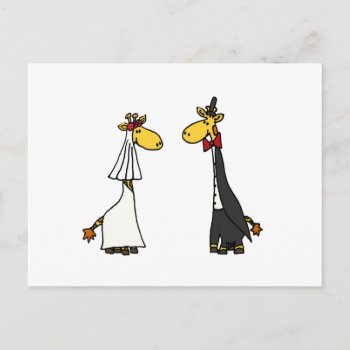 Funny Giraffe Bride And Groom Wedding Cartoon Postcard by AllSmilesWeddings at Zazzle