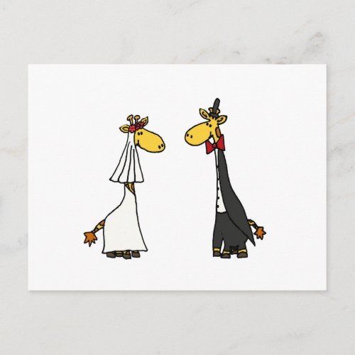 Funny Giraffe Bride and Groom Wedding Cartoon Postcard