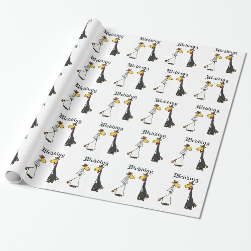 Funny Giraffe Bride and Groom Wedding Cartoon Wrapping Paper