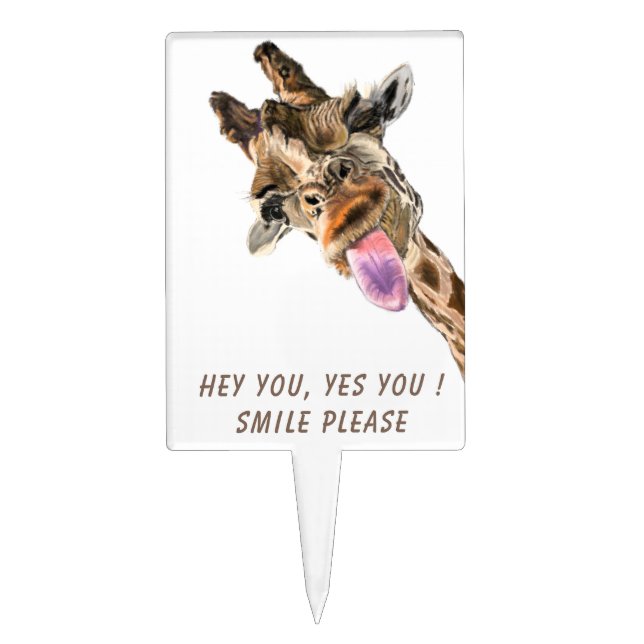 Funny Giraffe Cake Topper with Custom Text (Front)