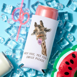 Funny Giraffe Can Cooler Giraffe Tongue Out Smile
