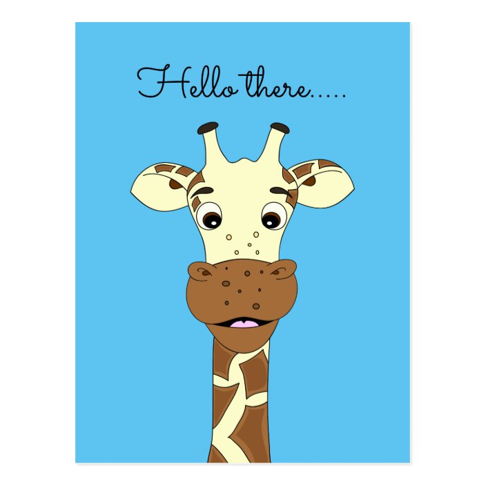 Funny giraffe cartoon blue Hello kids postcard | Zazzle.com