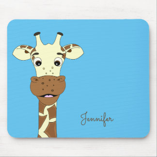 Funny giraffe cartoon blue name kids mousepad