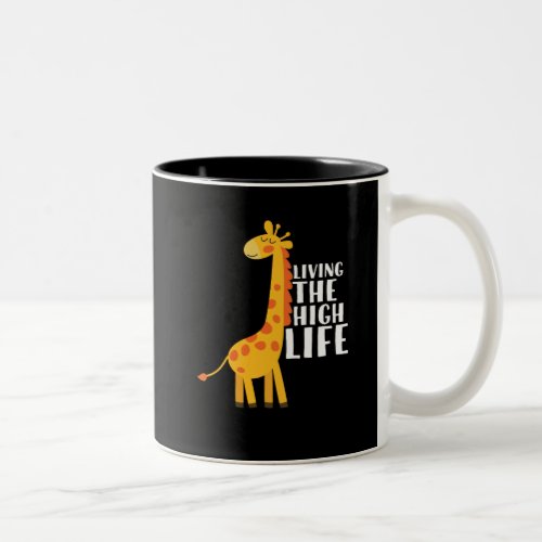 Funny Giraffe Cartoon Living The High Life Two_Tone Coffee Mug