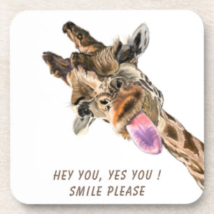 Funny Giraffe Catchy Text Beverage Coaster