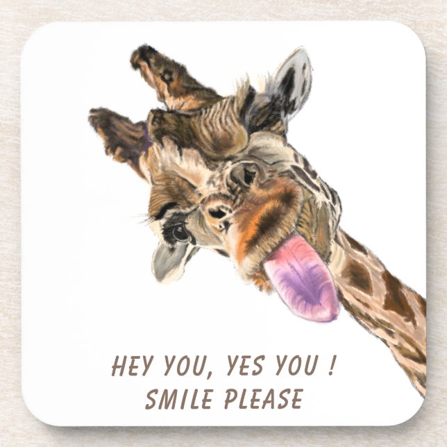 Funny Giraffe Catchy Text Beverage Coaster (Front)