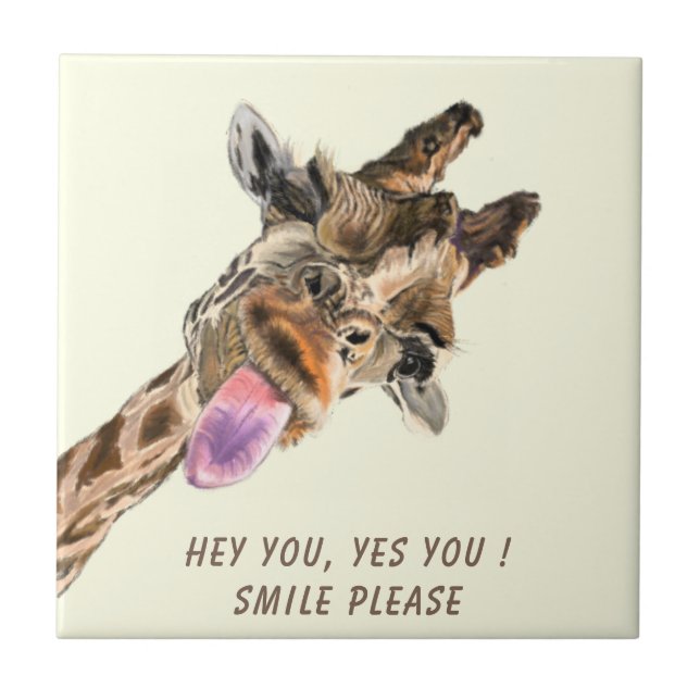 Funny Giraffe Ceramic Tile (Front)
