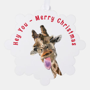 Funny Giraffe Christmas Ornament Card
