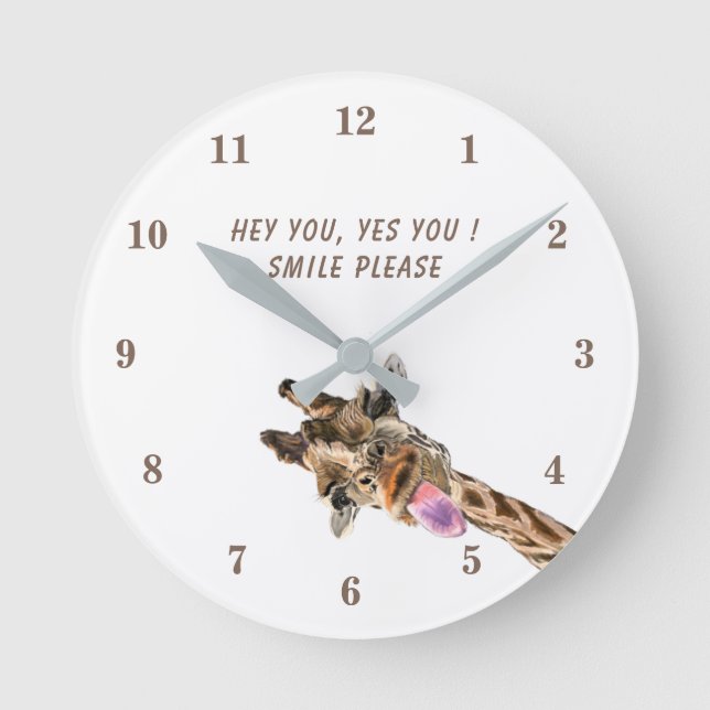 Funny Giraffe Clock Smile - Custom Text (Front)