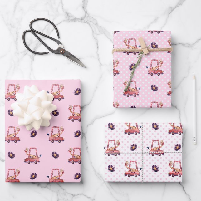 Funny Giraffe Collection - Pink Wrapping Paper Sheets (Front)