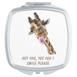 Funny Giraffe Compact Mirror Smile - Custom Text