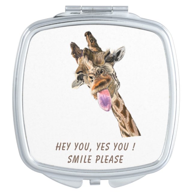 Funny Giraffe Compact Mirror Smile - Custom Text (Front)