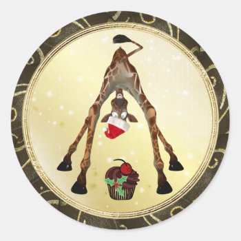 Funny Giraffe & Cupcake Christmas Stickers by Just_Giraffes at Zazzle
