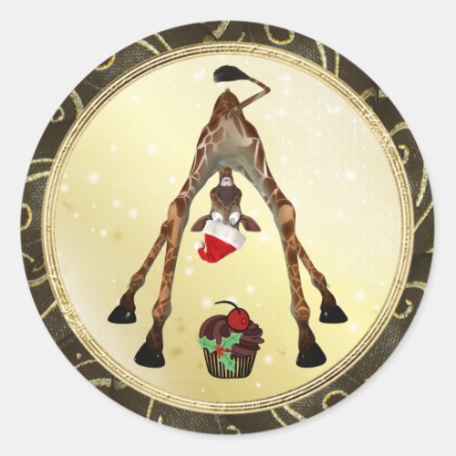 Funny Giraffe  Cupcake Christmas Stickers