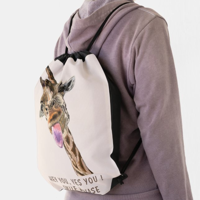 Funny Giraffe Drawstring Bag Smile - Custom Text (Insitu)