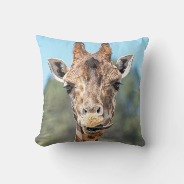 Funny Giraffe Face Close Up Throw Pillow (Front)
