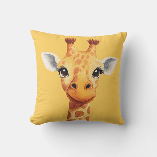 Funny Giraffe Face Yellow Kids Room Nursery  Throw Pillow (Front)