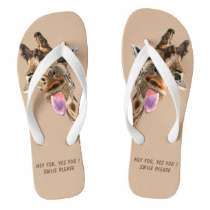 Funny Giraffe Flip Flops Smile - Choose Colors
