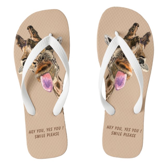 Funny Giraffe Flip Flops Smile - Choose Colors (Footbed)
