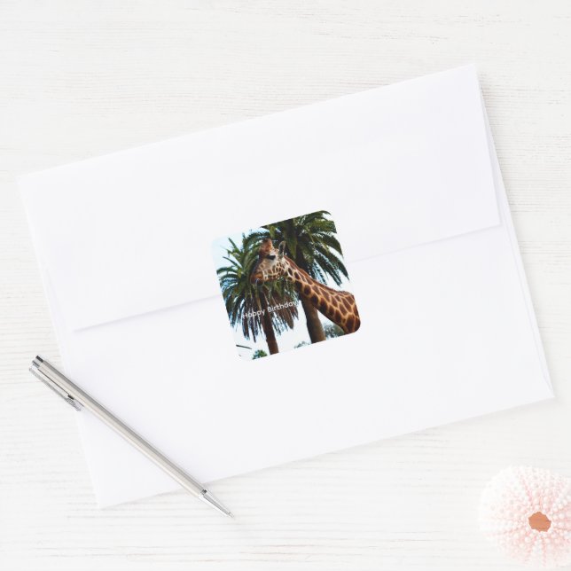 Funny Giraffe Giving A Raspberry Birthday Sickers Square Sticker (Envelope)