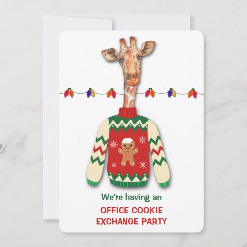 Funny Giraffe Holiday Cookie Exchange Party Invite